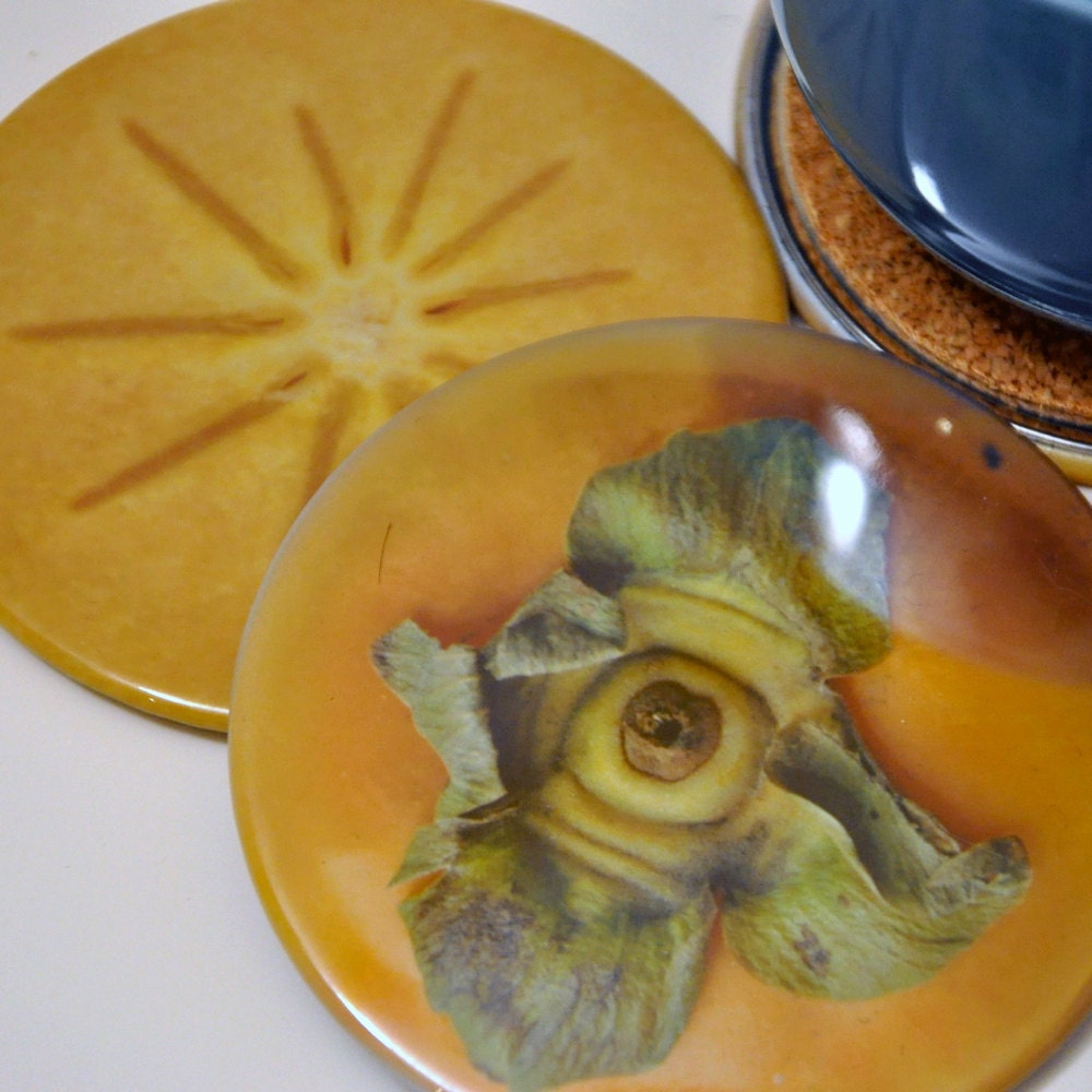 Persimmon Fruit Photo 3.5 inch Coasters - Set of 3