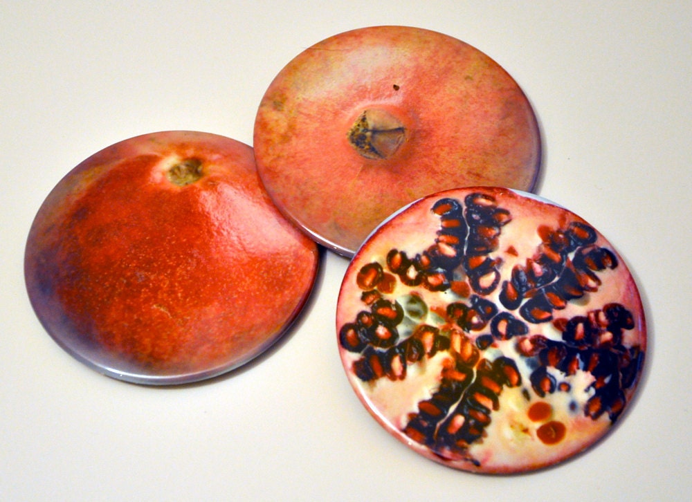 Pomegranite Fruit Photo 3.5 inch Coasters - Set of 3