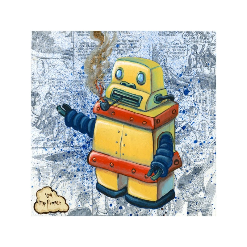 Yellow Smoking Robot - Reproduction