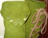 Forest Elf ElfBoots Moss green KneeHigh with Vine detail on Back & leather soles