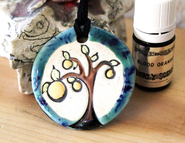 Blood Orange Scented Ceramic Tree Necklace with Blood Orange Essential Oil medium size