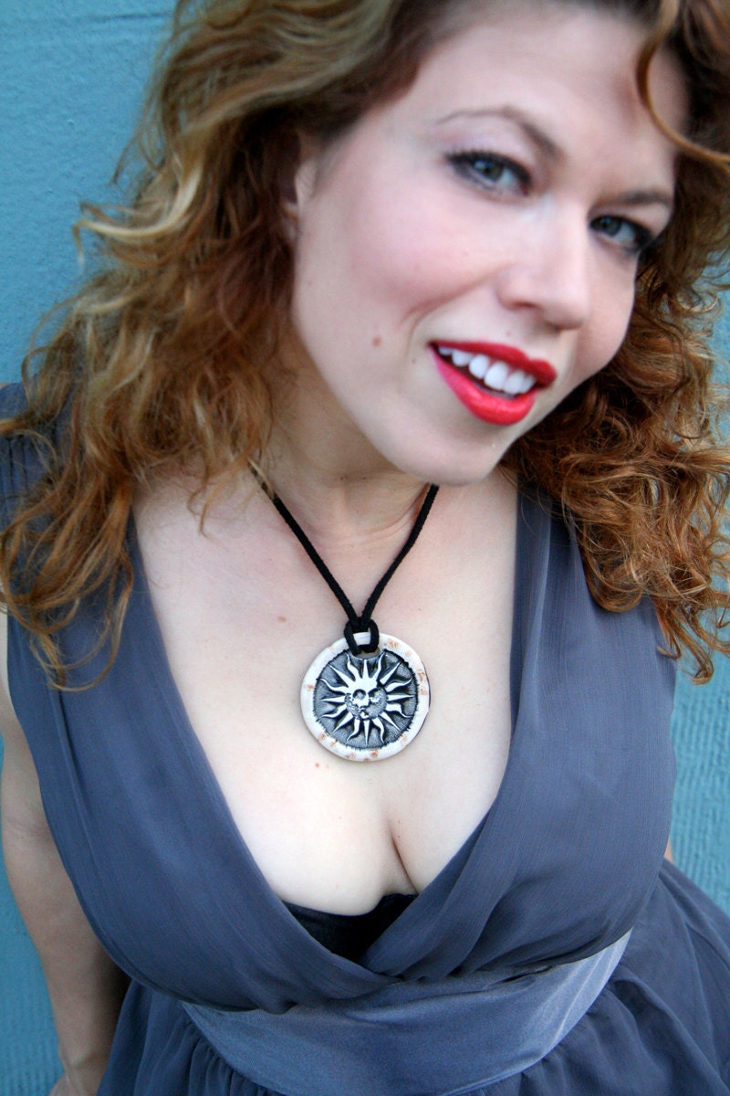 Calavera or Sugar Skull Ceramic Necklace In Blues