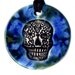 Calavera or Sugar Skull Ceramic Necklace In Blues