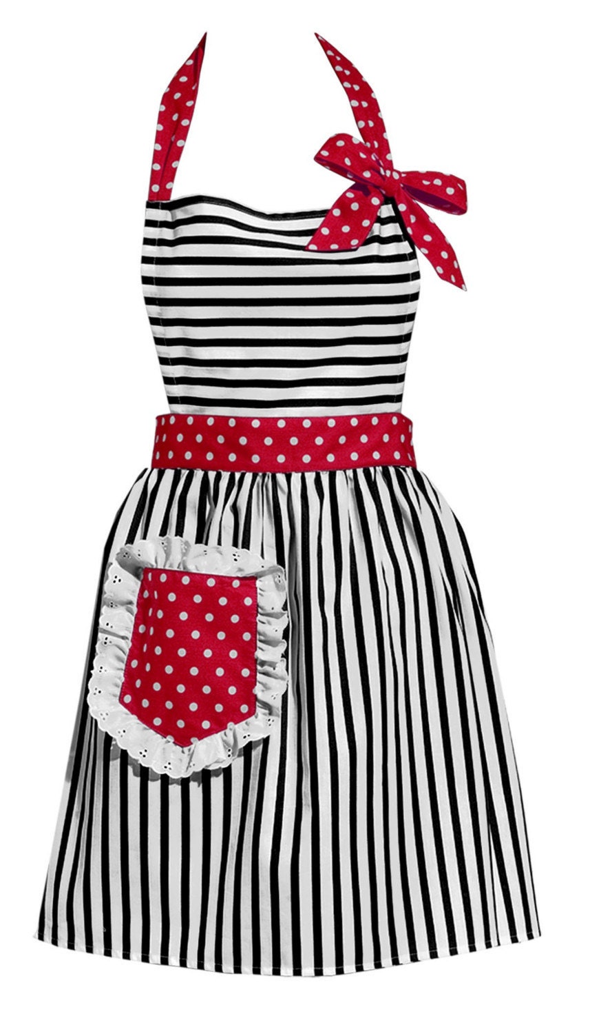 Black Stripes with Red Vintage Style Apron