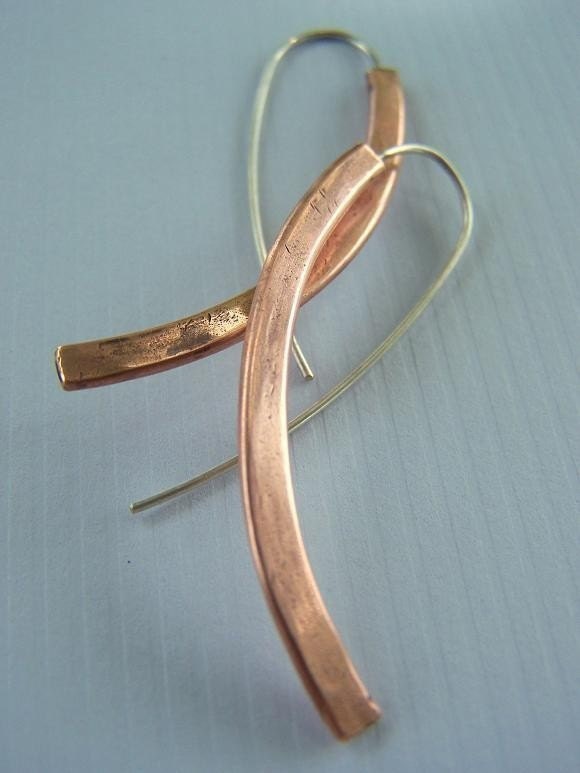 Copper Minimalist Earrings (2 inches long)