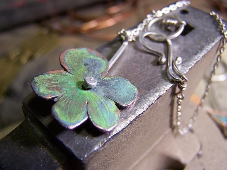 Hydrangea Pendant with verdigris patina Necklace