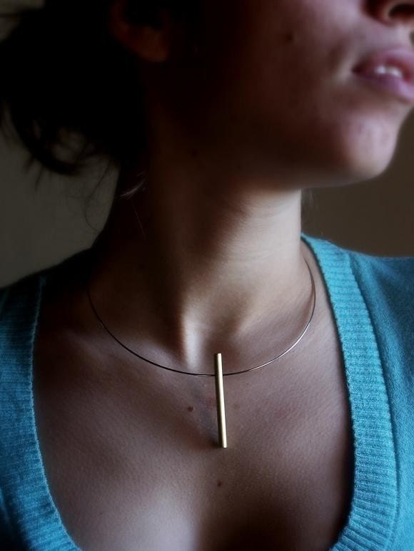 Brushed Brass Bar Necklace