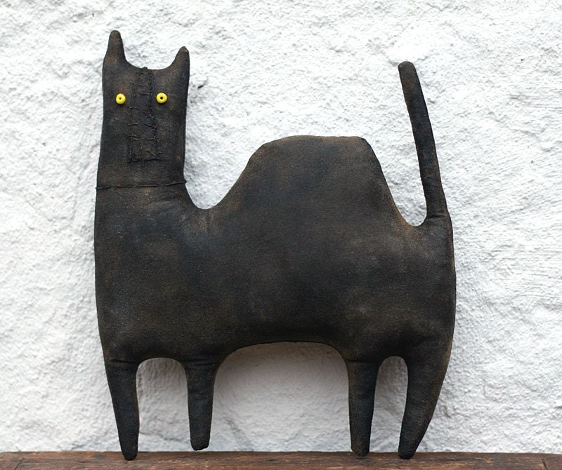 Extreme Primitive Folk Art Black Cat Doll