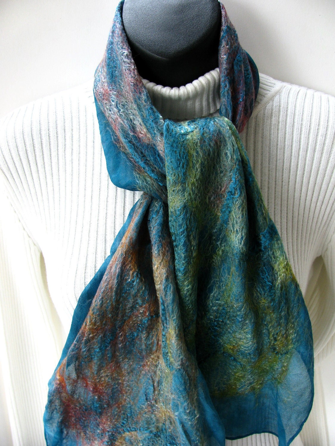 Fall Fashion Collection for Women,Nuno Felted Silk Wool and Bamboo Scarf for Women-Spring Meadow