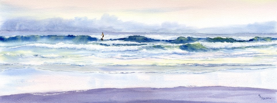 Riding Out the Storm giclee print, waves and surfer - maryellengolden