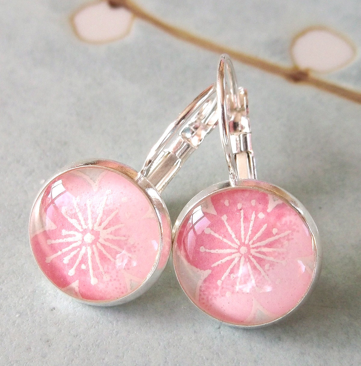 Pink Sakura Earrings Japanese Chiyogami Washi. Fresh Spring