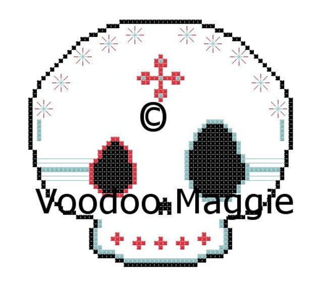 Sugar Skull cross stitch pattern - in red and blue