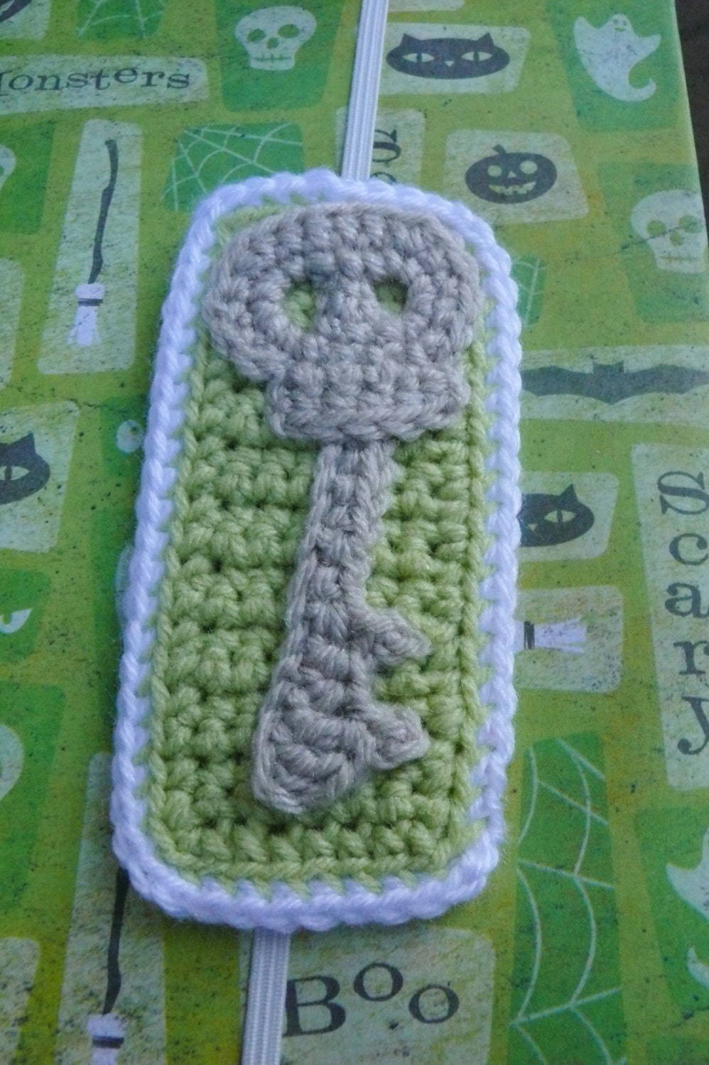 Skeleton Key Bookmark Crocheted/Embroidered