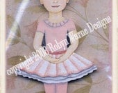 Ballerina Holiday Ornament - Hand Painted Wood -  Red Hair, Brown Eyes