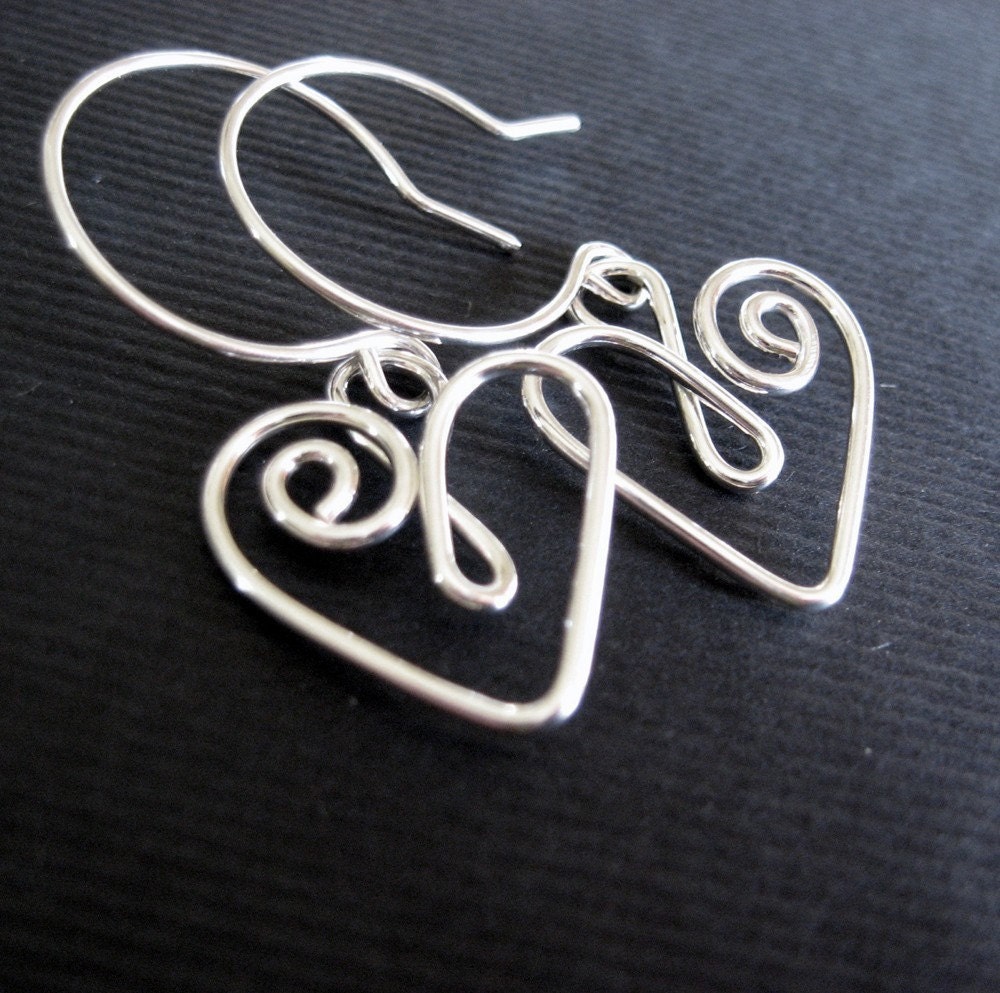 sterling silver heart earrings made with bent wire