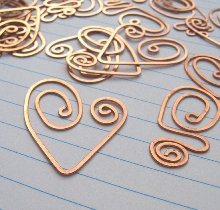 Bookmark- copper wire Heart or Doodle, set of FOUR