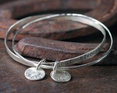 Stacking Bangle Bracelets - Custom Personalized Handstamped Message - Recycled EcoFriendly Sterling Silver - Message Bracelet