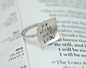 Square Ring - Be Still and Know - Size 8 - Bible Verse or Quote - Recycled Sterling Silver READY TO SHIP