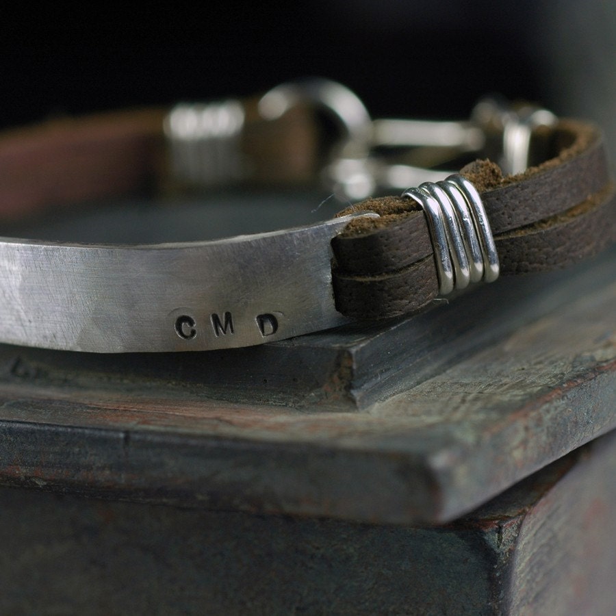 Mens Leather Cuff Bracelet CUSTOM Stamped message - anniversary - wedding - fathers day - latitude longitude - original Studio Jewel design