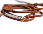 Leather Wrap Bracelet - teen tween gift - Recycled Eco-Friendly Sterling Silver - Custom Personalized - Hand Stamped - leather tie bracelet