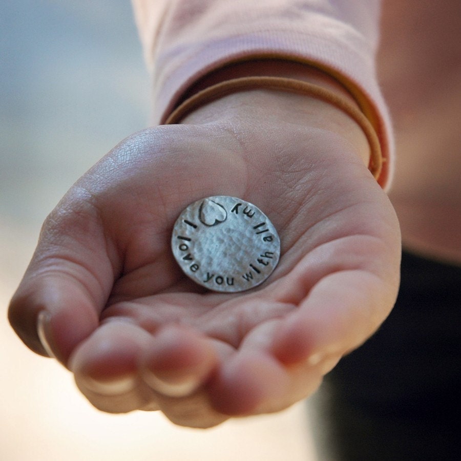 Silver Love Message Token . I love you with all my heart . personalized . perfect little gift - Girlfriend Boyfriend Gift