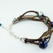 Leather and Silver Bracelet with Blue Gemstones - HandStamped Bar - Custom and Personalized - Recycled Metal - Leather Jewelry