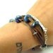 Leather and Silver Bracelet with Blue Gemstones - HandStamped Bar - Custom and Personalized - Recycled Metal - Leather Jewelry
