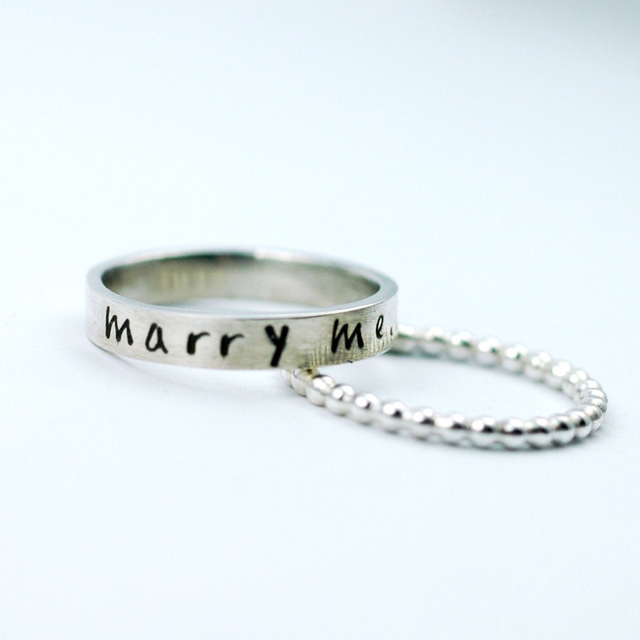 Personalized Rings - Engagement Anniversary Promise Ring - Stacking Bands - handstamped - Marry Me or Marry Me Again