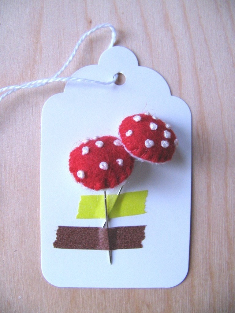 Pair of Mushroom Pins (stuffed) - made to order