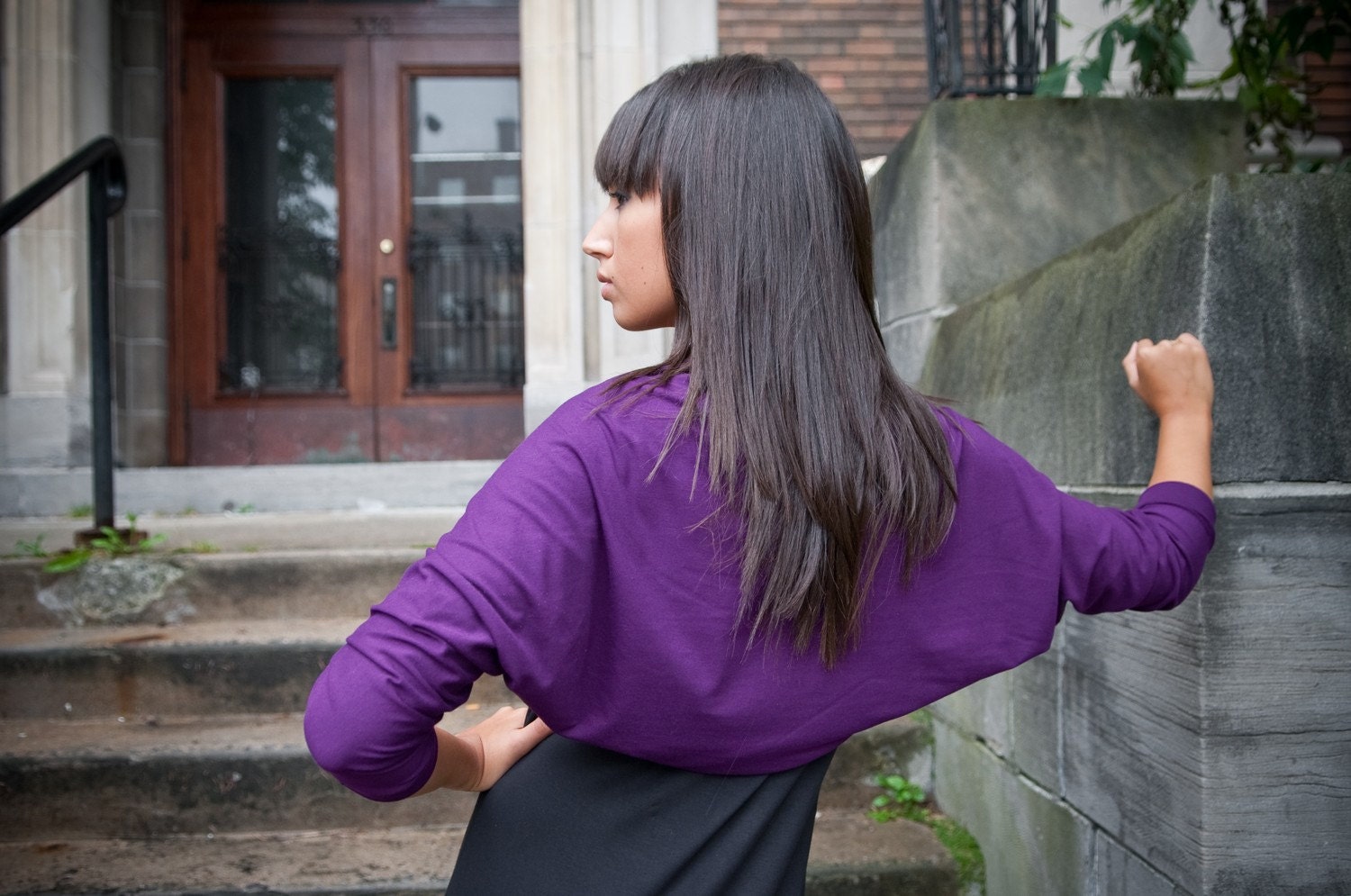 Cecilia women's cocoon shrug in plum bamboo -  custom made with 3/4 sleeves - fall fashion