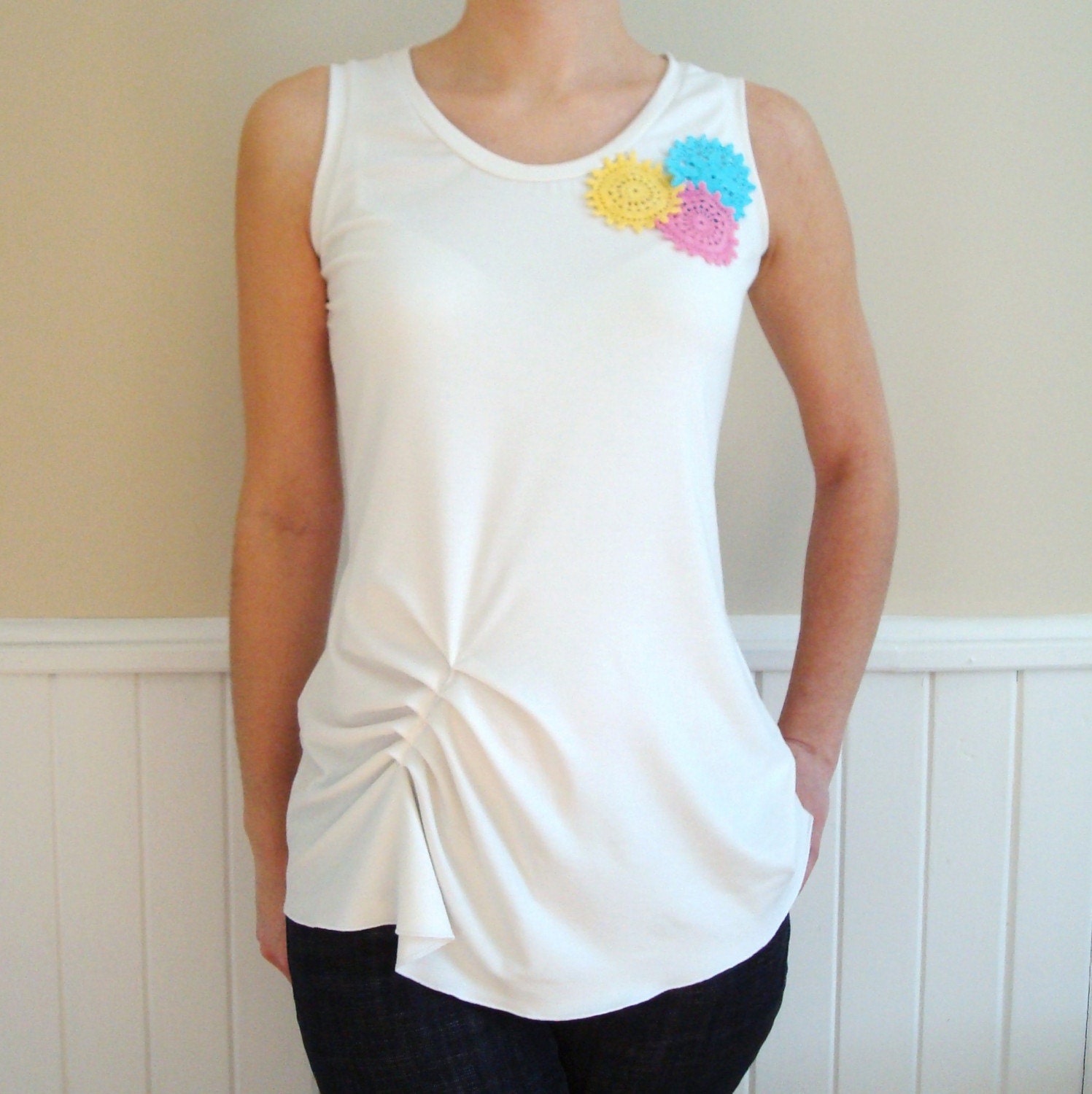 Summer Doily top made in eco friendly bamboo with recycled doilies