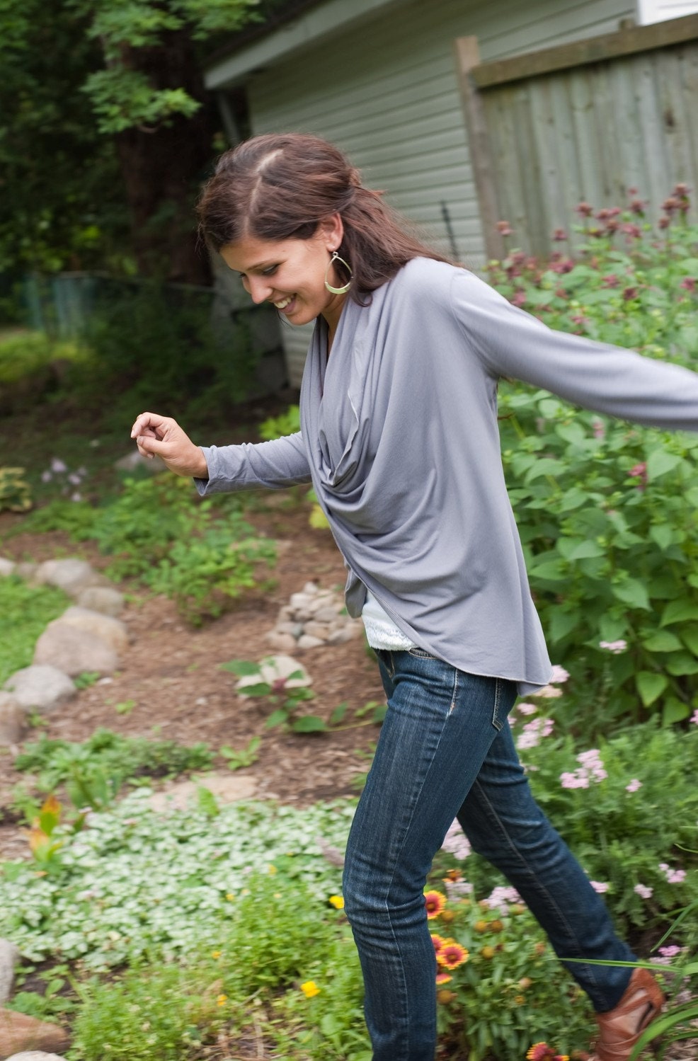Wraparound cardigan with draped neckline in eco friendly bamboo jersey