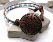 Carolina Single Wrap Beaded Leather Bracelet, great gift for the UNC fan, MADE to ORDER, please read listing