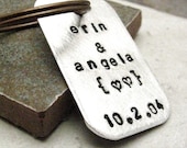 Personalized Key Chain, rounded aluminum dog tag, antique copper ring, customize this with your own wording, gay or straight couples