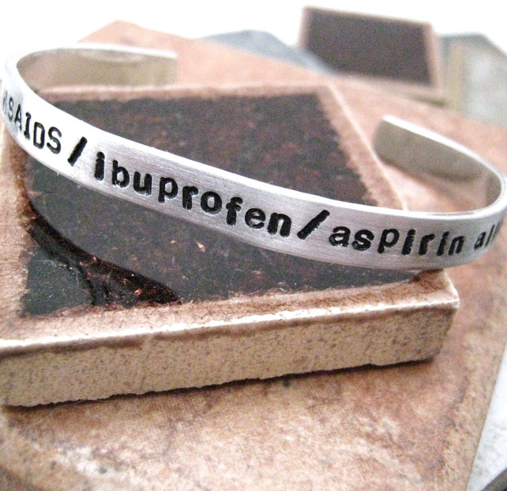 Medical Alert Aluminum Cuff Bracelet, great for allergies, conditions like diabetes, etc, completely customizable