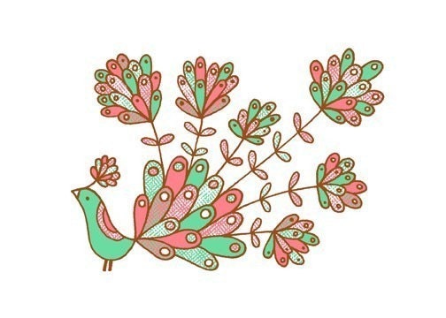 Flora -limited edition gocco screen print -Exotic Bird Series 5x7
