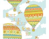 Hot Air Balloons 8x8 digital print of original illustration