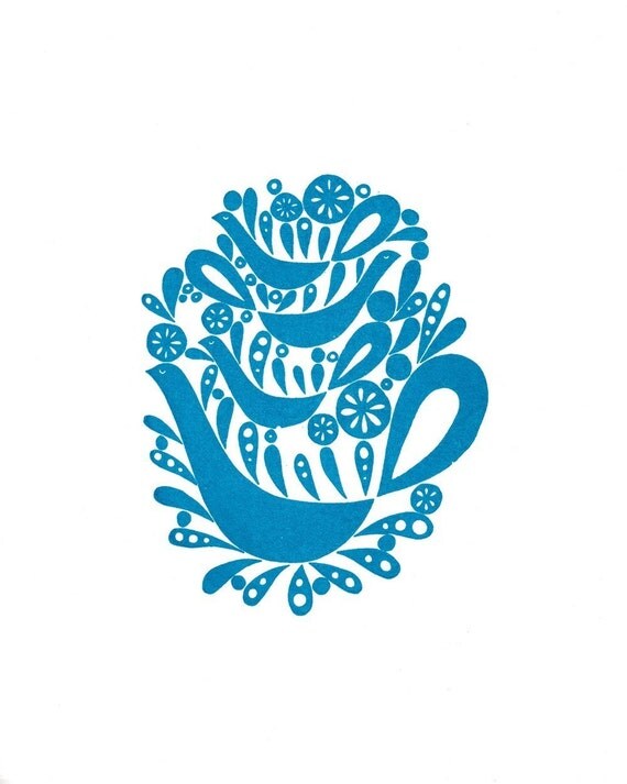 Blue Swans -limited edition gocco screen print 8 x 10