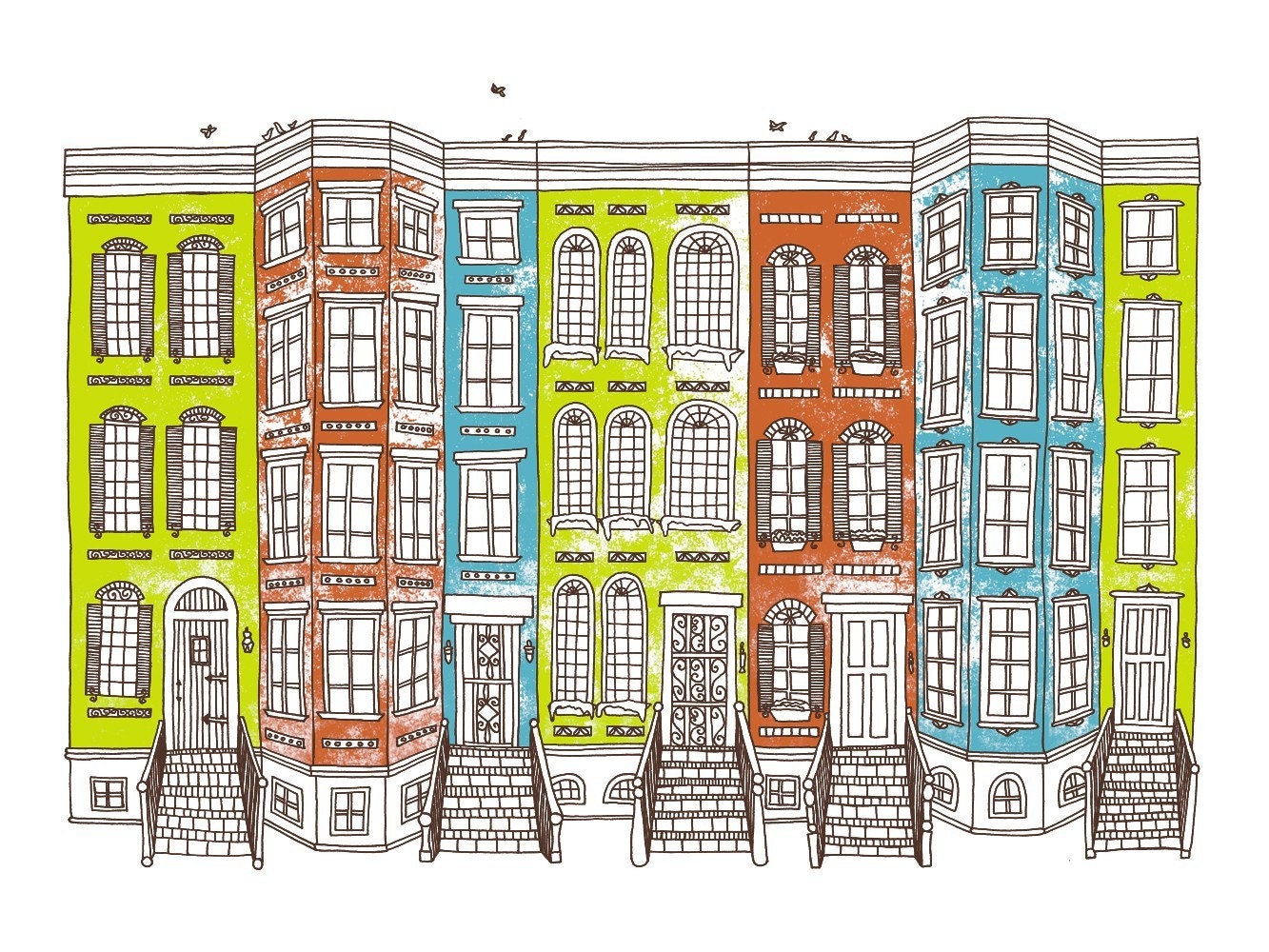 Row Houses -Limited edition screen print, 8x10