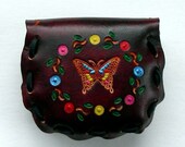Retro Leather Coin Purse, laced with Butterfly design