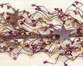 Burgandy and gold Pip berry Garland rusty stars 40" long primitive home decor - trimblecrafts