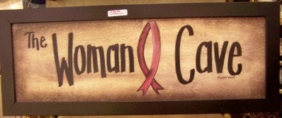 Woman Cave sign pink breast cancer awareness ribbon framed