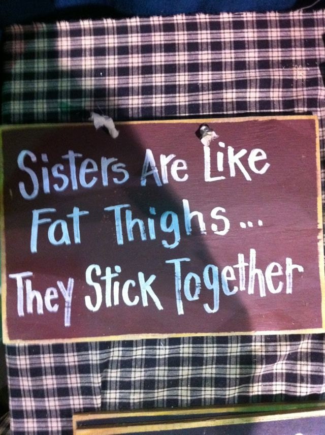 Sisters are like FAT THIGHS They stick together sign funny sister gift
