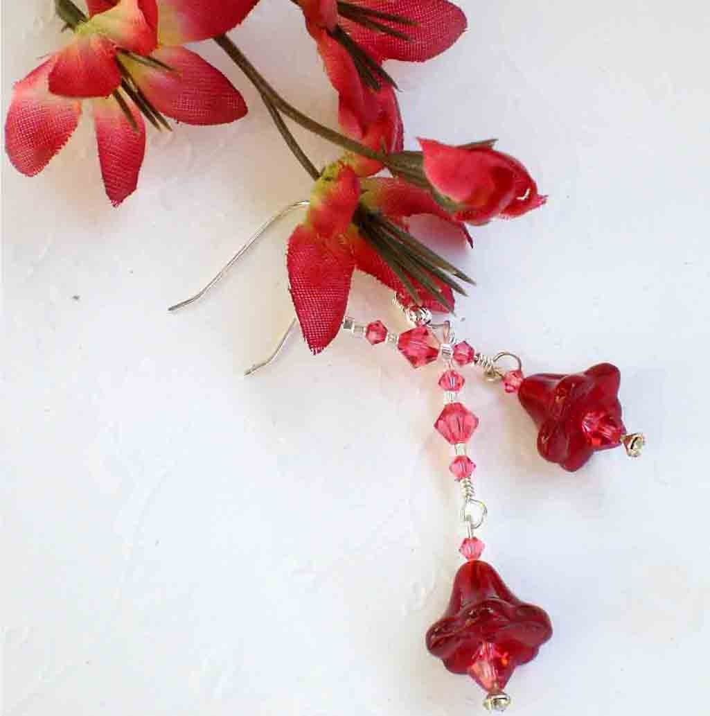 Flower Fairy Siam Tulip Swarovski Crystal Earrings