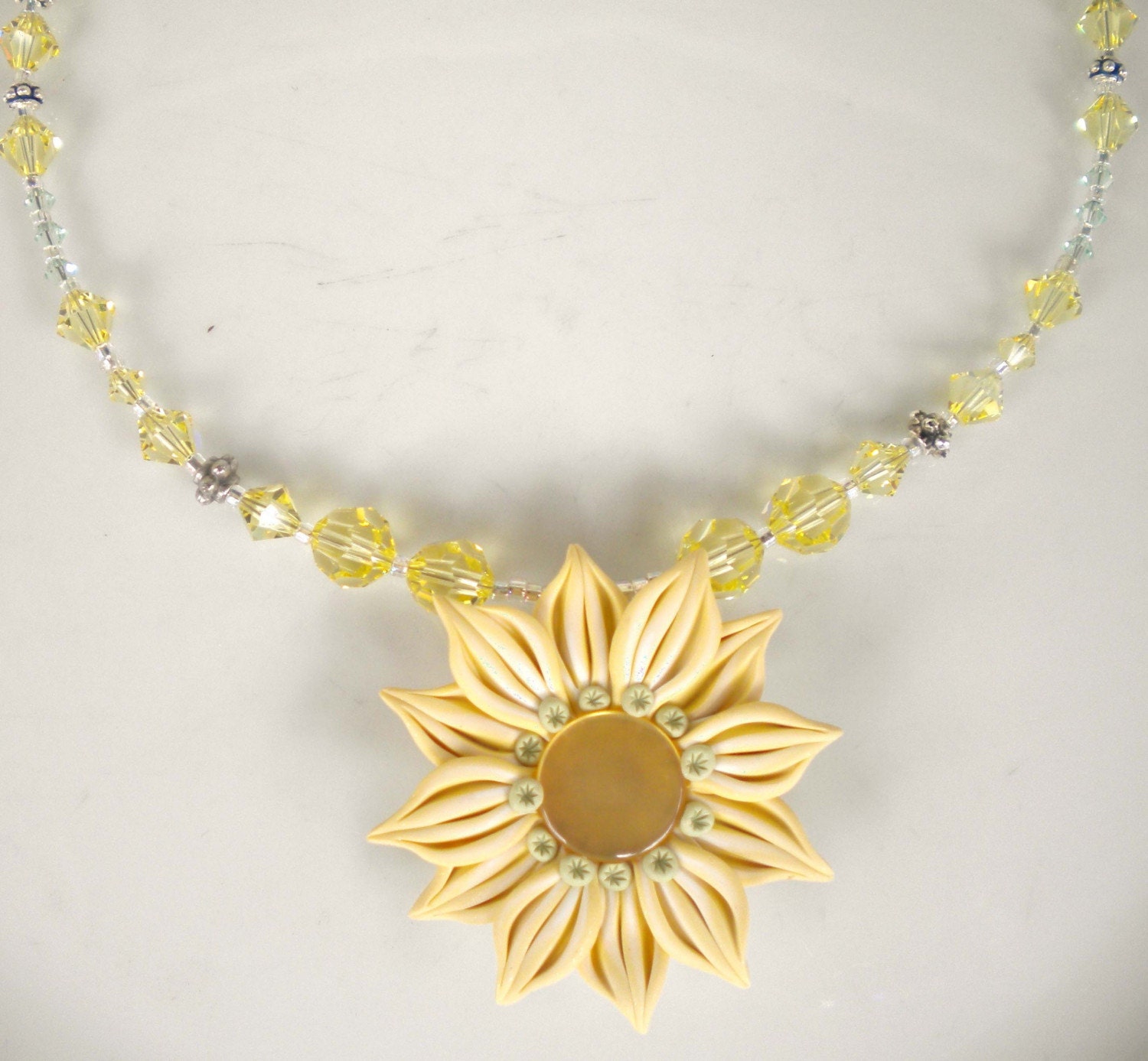 Necklace Jonquil Mint Swarovski Crystals w Floral Pendant