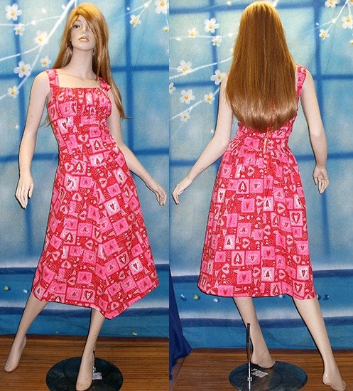 Valentines Day Pin Up Dress - One of a Kind - Hearts - Pink - Red