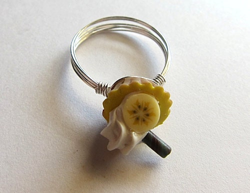 Custom Banana Cream Cupcake With Silver Wire Wrapped Ring Miniature Food Any Size Yellow