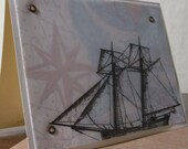 Anchors Aweigh Nautical Map and Ship- Gocco Screen-Printed Card with Vellum
