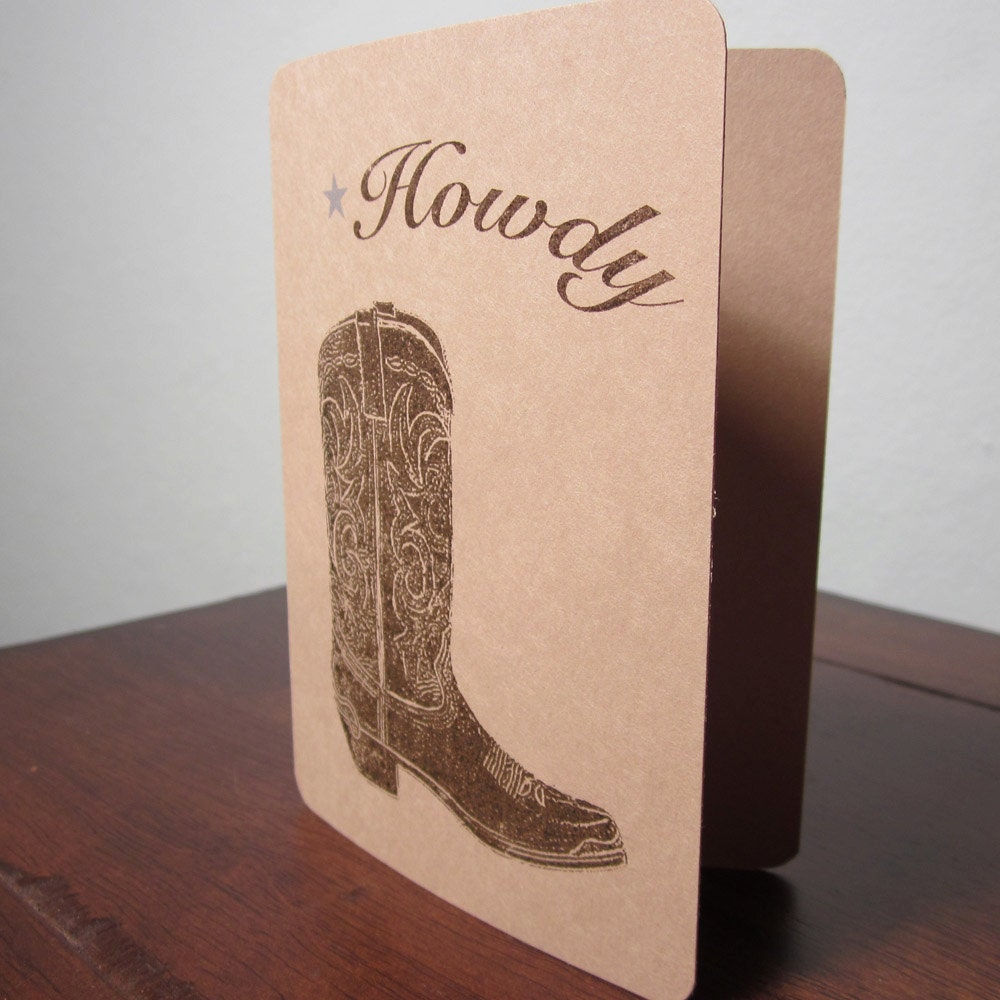 Howdy Cowboy Boot - Gocco Screen-Printed Art Card