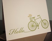 Hello Bike and Flowers - Letterpress Printed Card